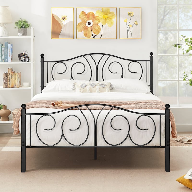 Classic Metal Platform Bed Frame with Headboard