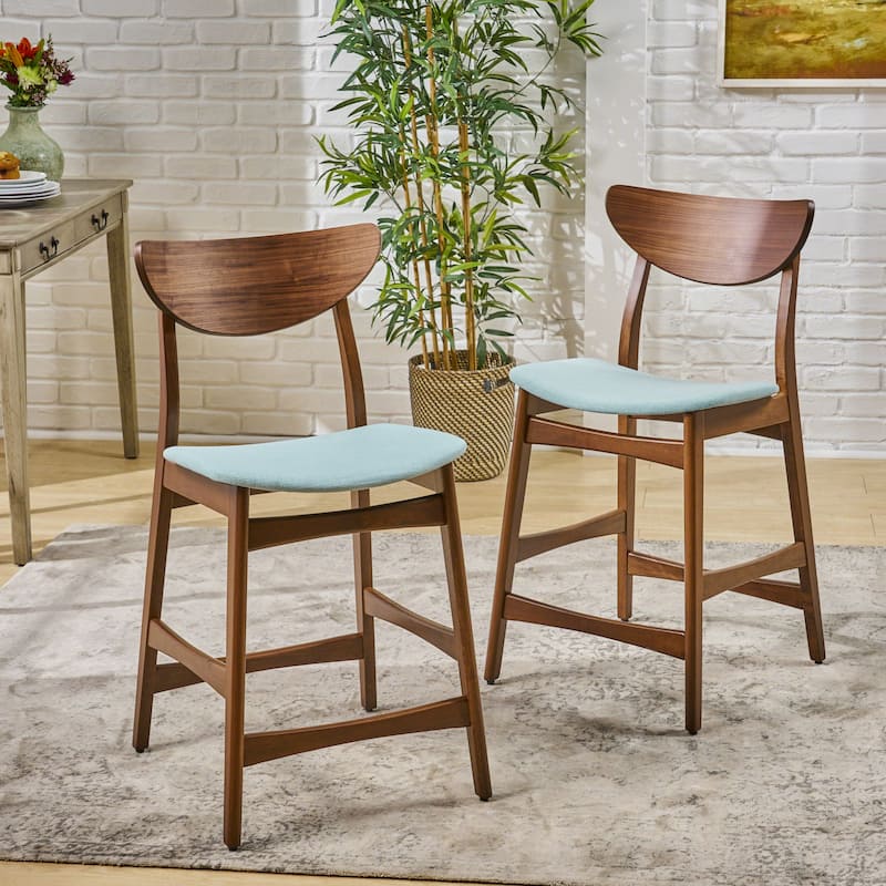 Carson Carrington Lund Wood 24-inch Counter Stool (Set of 2) by Christopher Knight Home - Mint + Natural Walnut