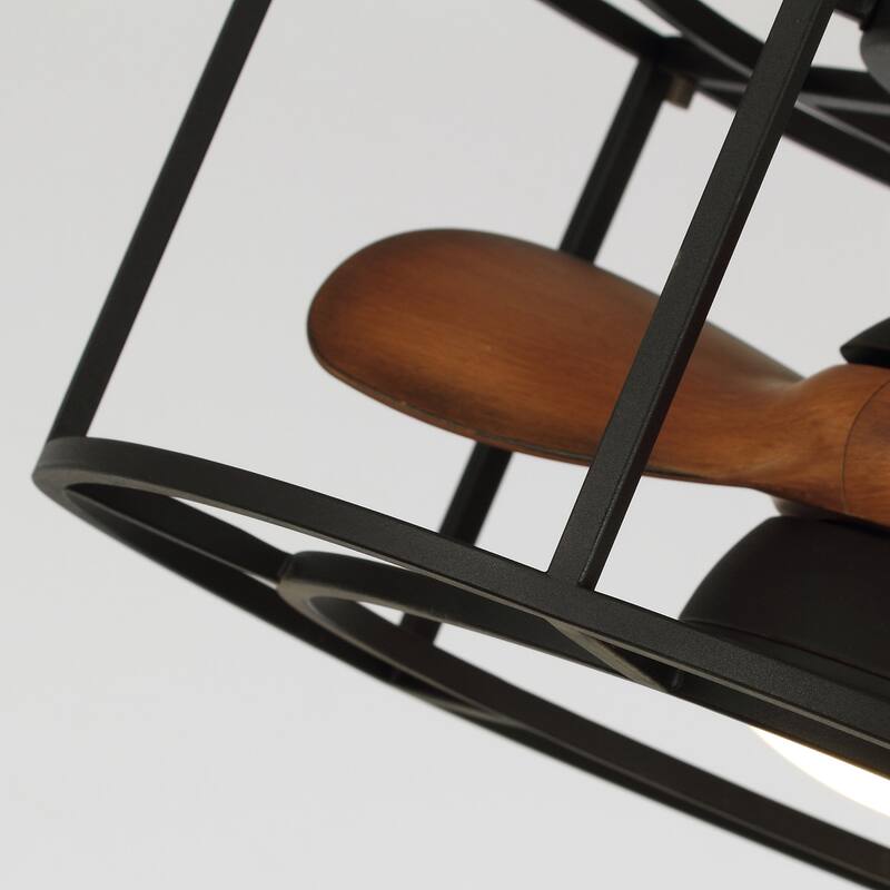 20" Black Flush Mount Low Profile Fandelier Ceiling Fan with Light and Remote - 20 in. D x 20 in. W x 9.6 in. H