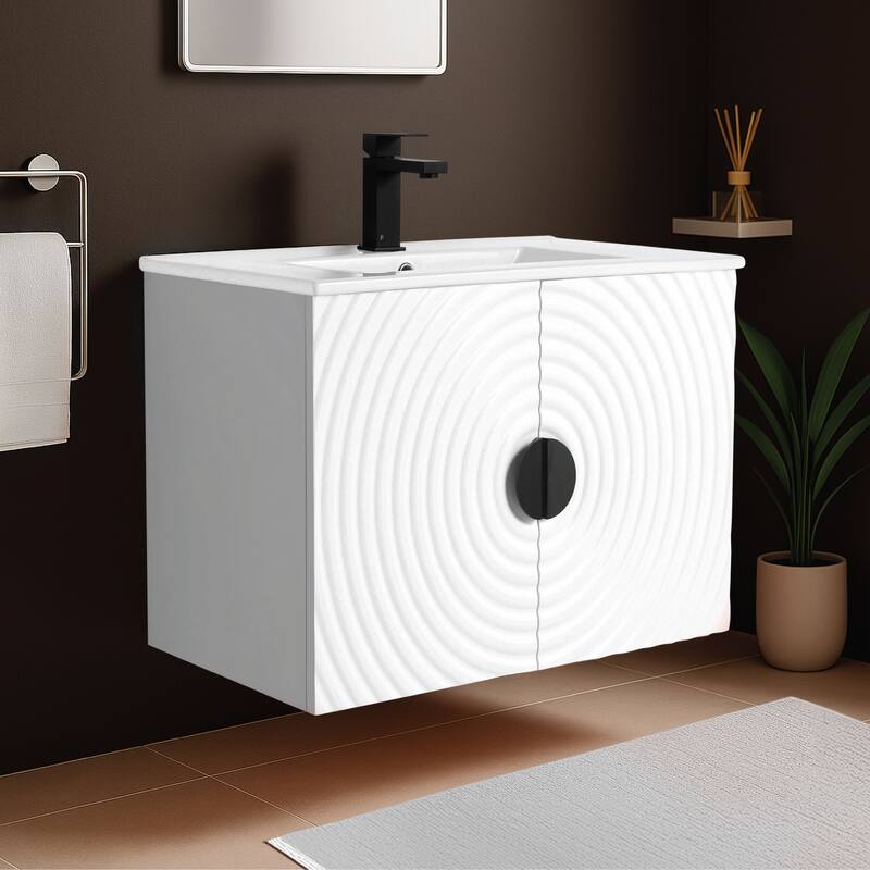 Pellabay Modern Bathroom Vanity with Fluted Circular Doors - Sink Included - 30" - White