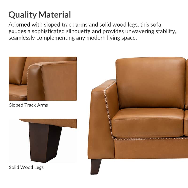 Rita 81.5" Genuine Leather Tuxedo Arm Sofa Couch With Solid Wood Legs By HULALA HOME