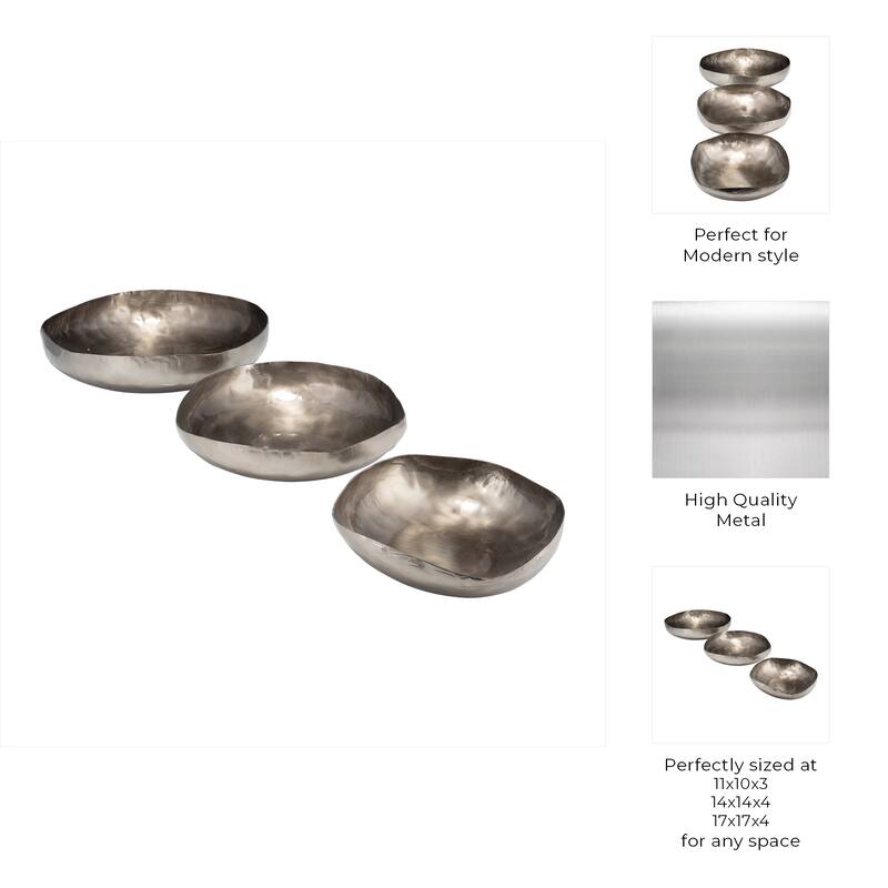 Modern Bowl Design with Smooth Curved Shape - Set of 3, 17", Bronze - 17" x 17" x 4"