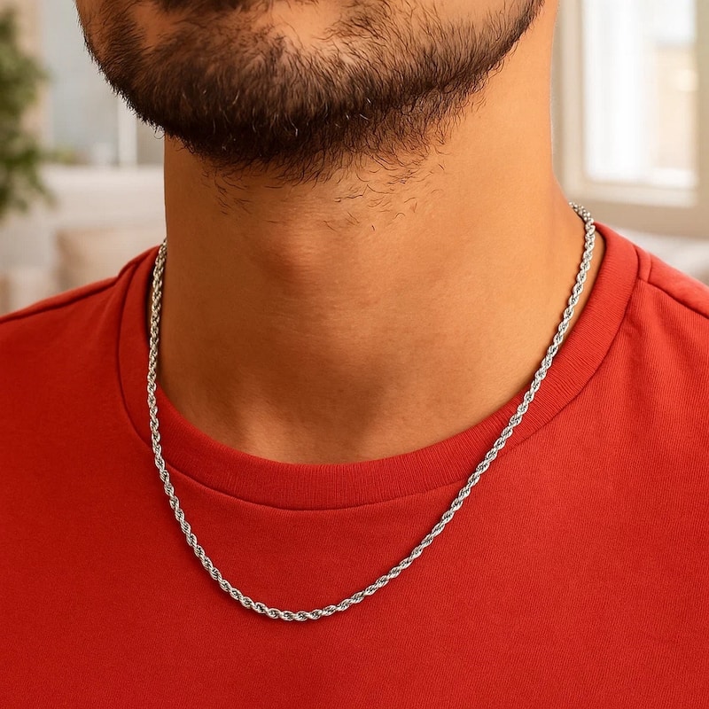 MayaMila 2.0mm 14k White Gold Solid Diamond Cut Rope Chain