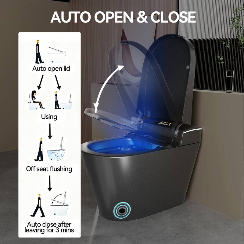 Smart One Piece Toilet with Built In Bidet. Auto Open Close Seat. Heated Seat. Warm Water. Dryer. Remote Control