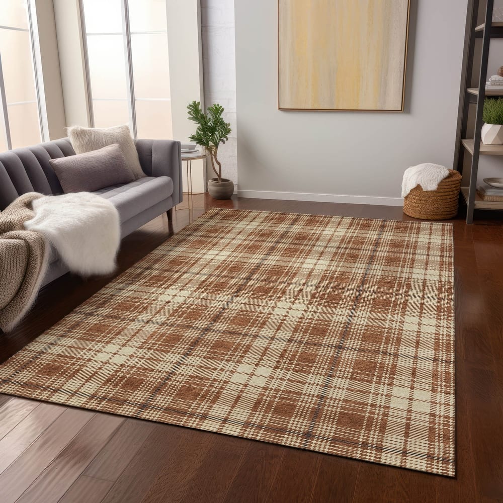 Machine Washable Indoor/ Outdoor Plaid Chantille Rug