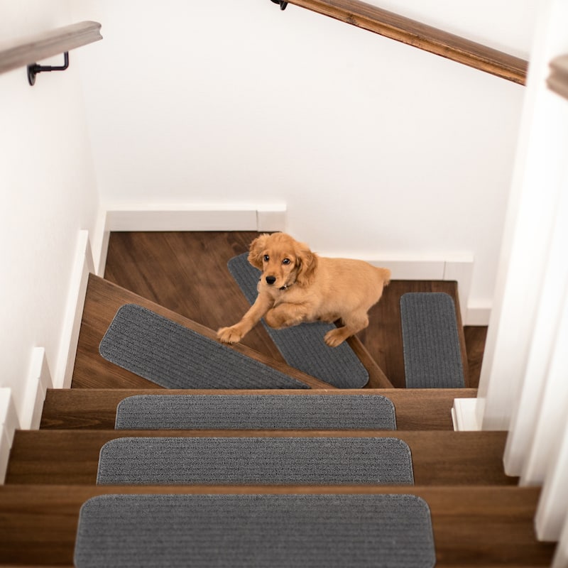 Beverly Rug Non Slip Stair Treads, Matching Landing Rug, Washable Runner Rug for Hallway - Set of 15, 28''x8.7'' - Grey