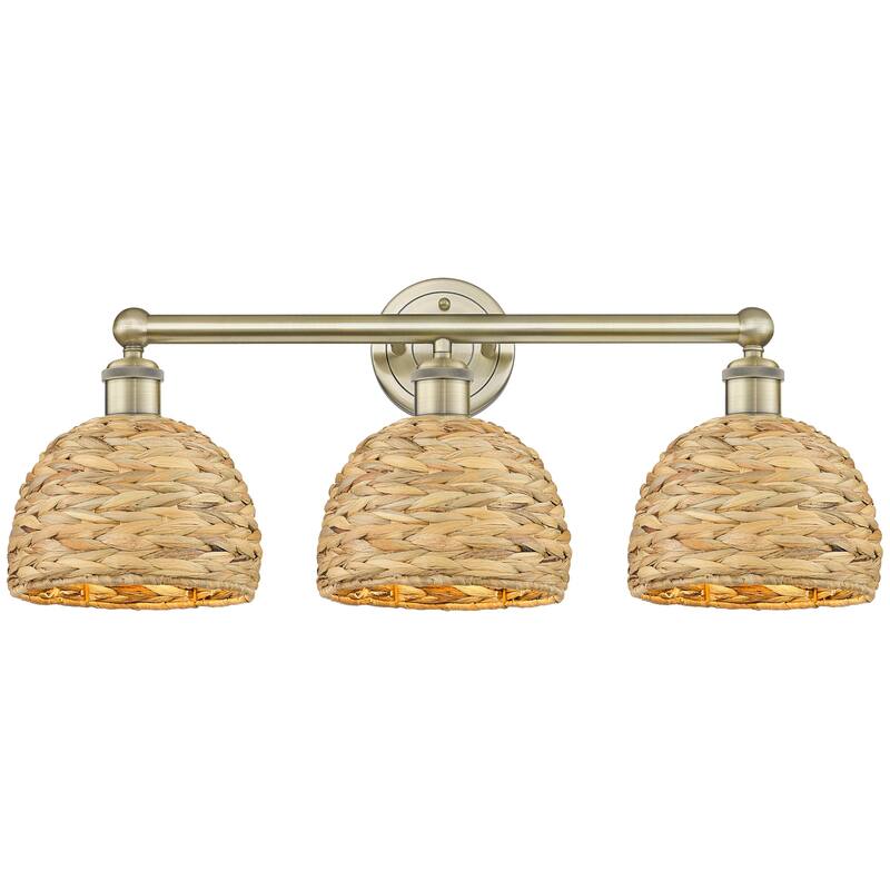 Innovations Lighting 616-3W-11-26 Woven Rattan Vanity Woven Rattan 3 - Antique Brass / Natural