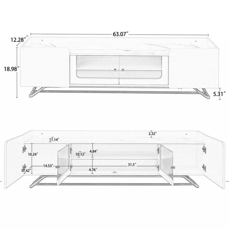 Sleek Design TV Stand with Fluted Glass, Contemporary Entertainment Center for TVs Up to 70"