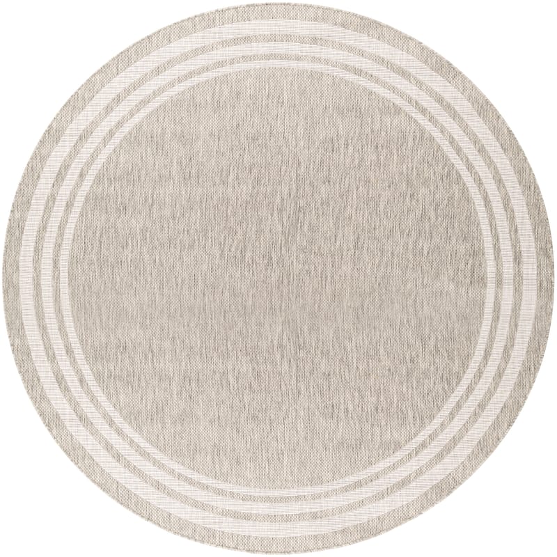 Livabliss Jeremie Indoor/ Outdoor Border Area Rug - 7'10" Round - Beige/Grey