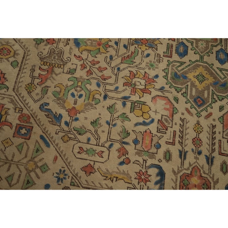 Hand Knotted Oriental 100% Wool Carpet Traditional Floral Beige & Ivories Tabriz Area Rug - 10' 9'' X 7' 10''