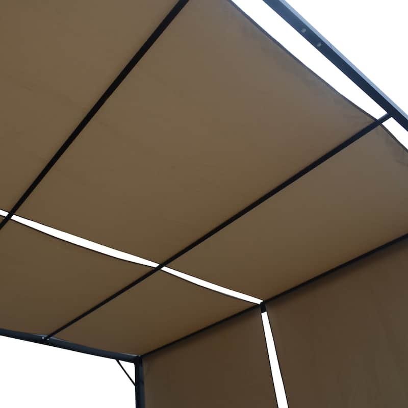 Roomfitters Steel Outdoor Pergola with Retractable Canopy, All-Weather Patio Shade for Dining and Entertaining, Beige