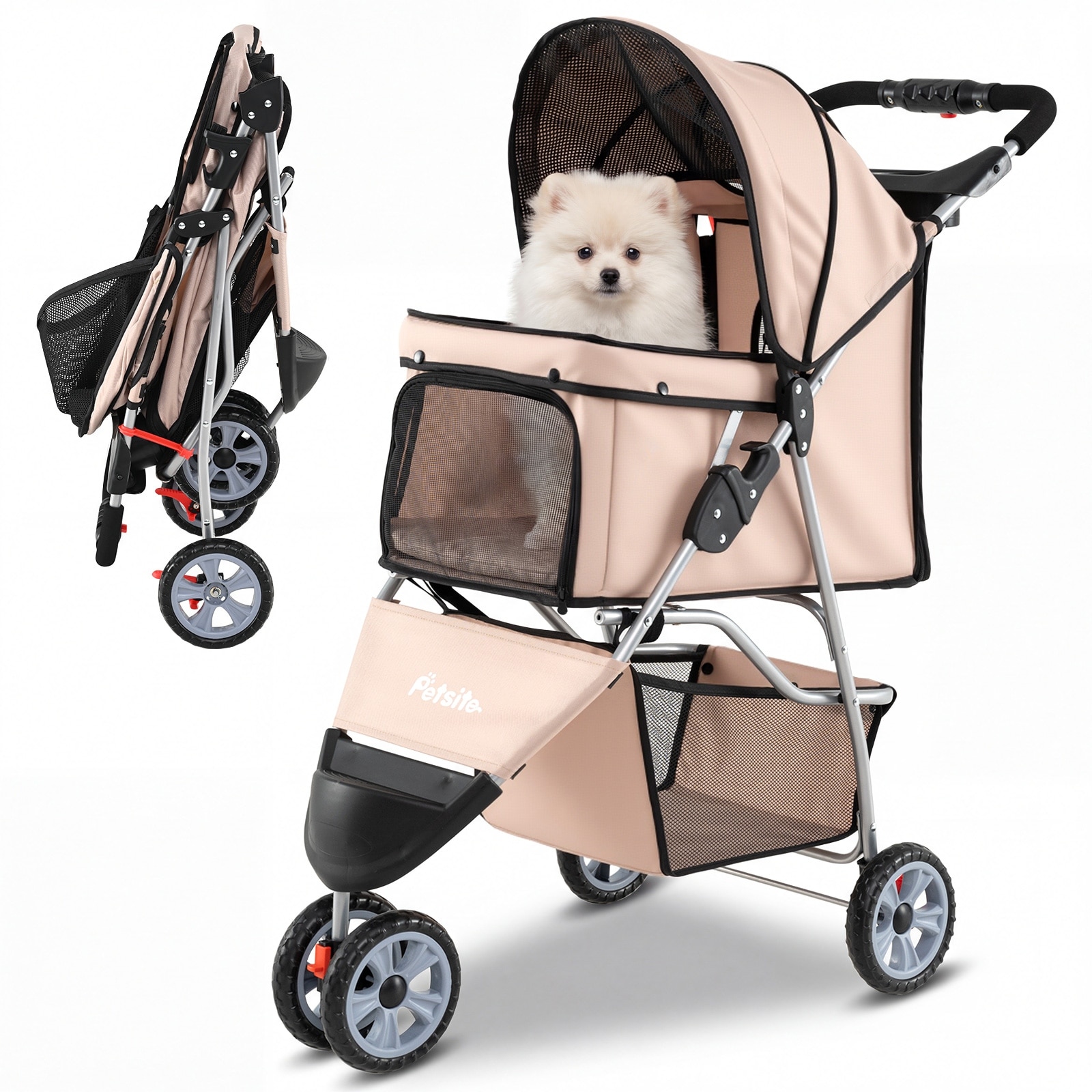 Gymax 3-Wheel Pet Stroller for Dogs Cats up to 33 LBS Foldable w/