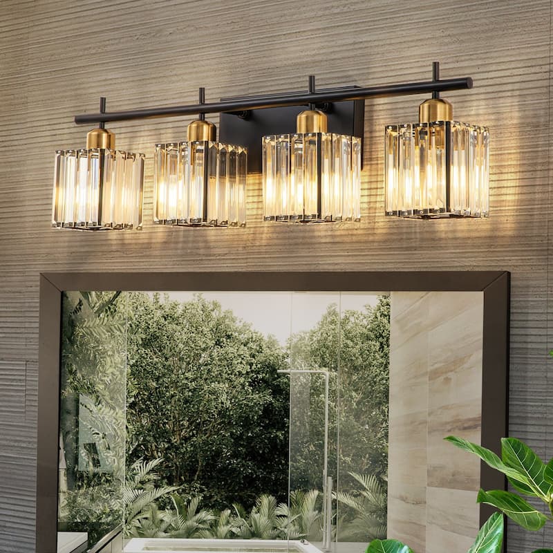 Starsky 3/4-Light Modern Dimmable Bathroom Crystal Vanity Light Wall Sconces with Crystal Shade - 4-Light - Black&Gold