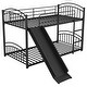 preview thumbnail 7 of 8, Twin Over Twin Metal Bunk Bed With Slide,Kids House Bed Black