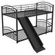 preview thumbnail 8 of 43, Twin over Twin Size Metal Bunk Bed With Slide, Roof, Fence and Ladder for Bedroom
