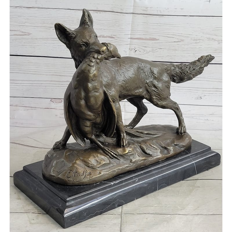 Emile Truffot Poacher Imitative Fox Pheasant Bronze Statue Sculpture 10 Inches X 3 Inches