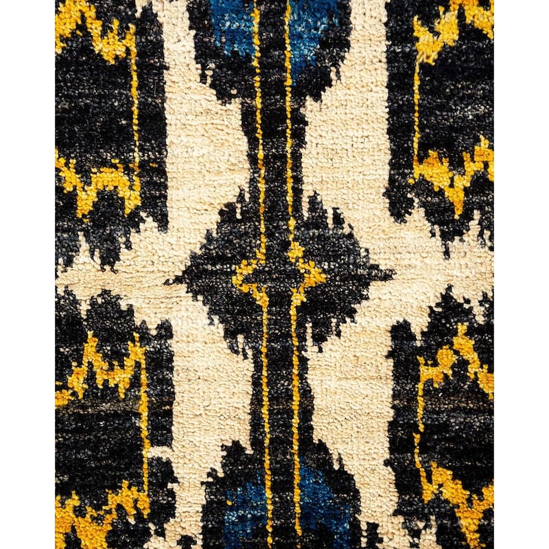 Overton Hand Knotted Wool Vintage Inspired Modern Contemporary Modern Blue Area Rug - 3' 10" x 12' 1"