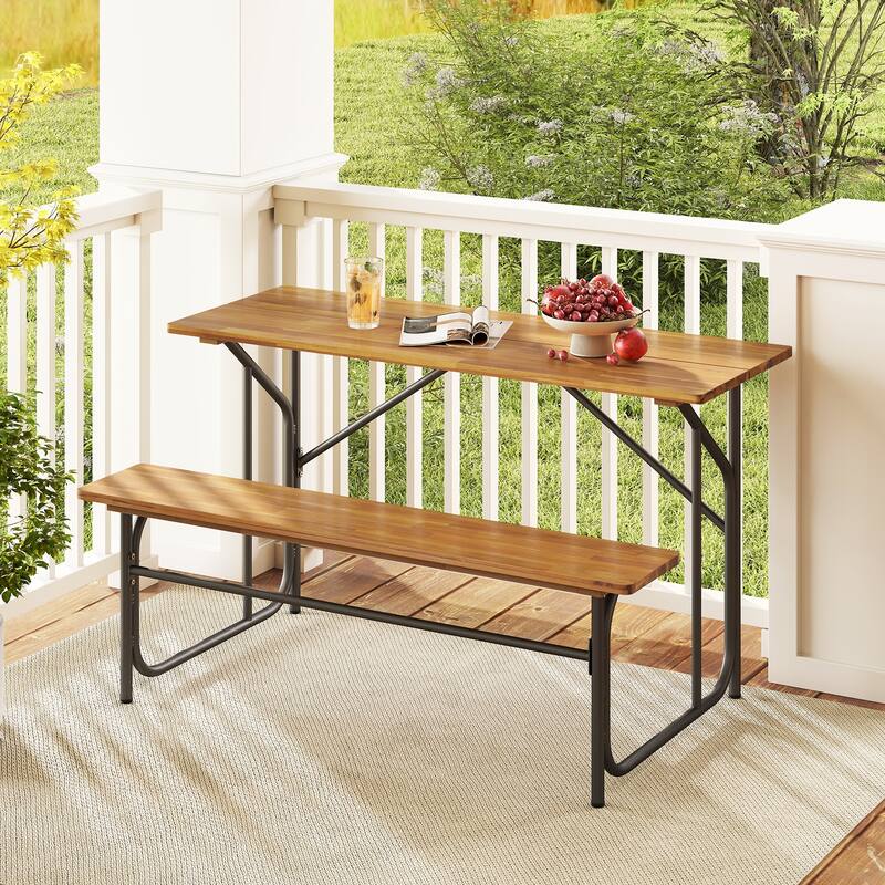 Gymax 2PCS Table Bench Set for 2 Picnic Table & Loveseat w/Acacia Wood