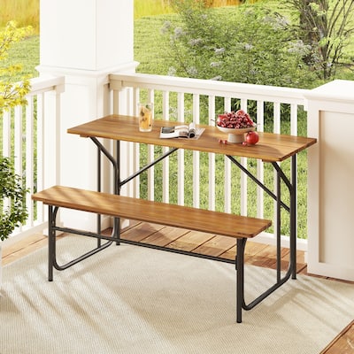 Gymax Patio Table Bench Set for 2 Picnic Table & Loveseat w/Acacia