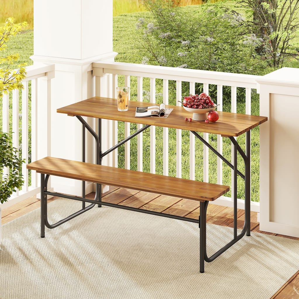 Gymax Patio Table Bench Set for 2 Picnic Table & Loveseat w/Acacia