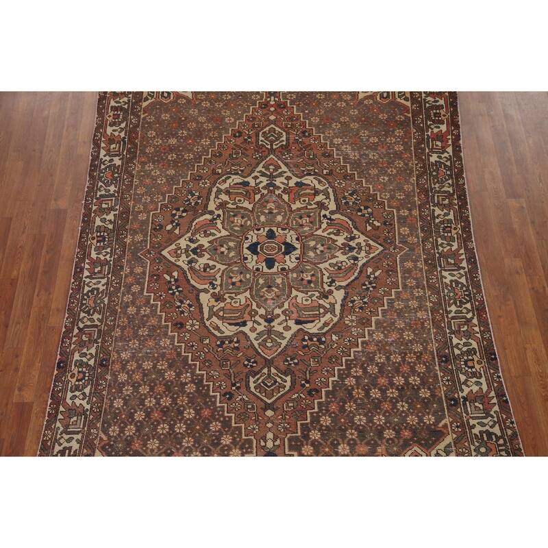 Hand Knotted Oriental 100% Wool Carpet Traditional Tribal Brown Bakhtiari Area Rug - 9' 10'' X 6' 2''