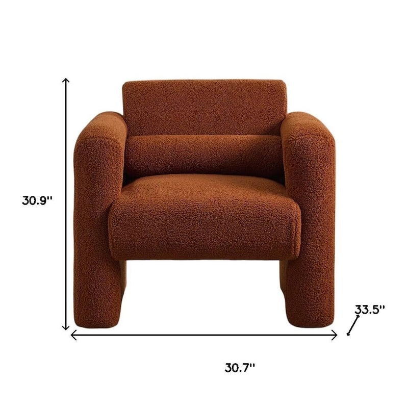 HomeRoots 31" Burnt Orange Boucle Upholstered Arm Chair And Toss Pillow - 30.70 in. x 30.90 in. x 33.50 in.