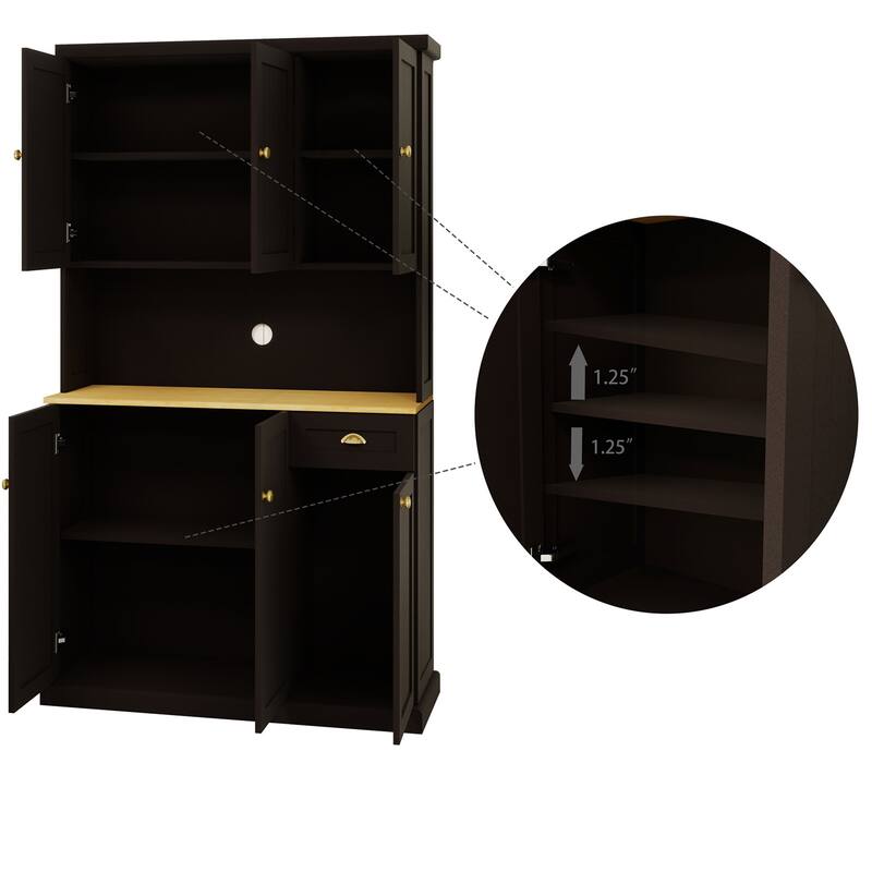 White Wood 39.76 in. Pantry Cabinet with Adjustable Shelves