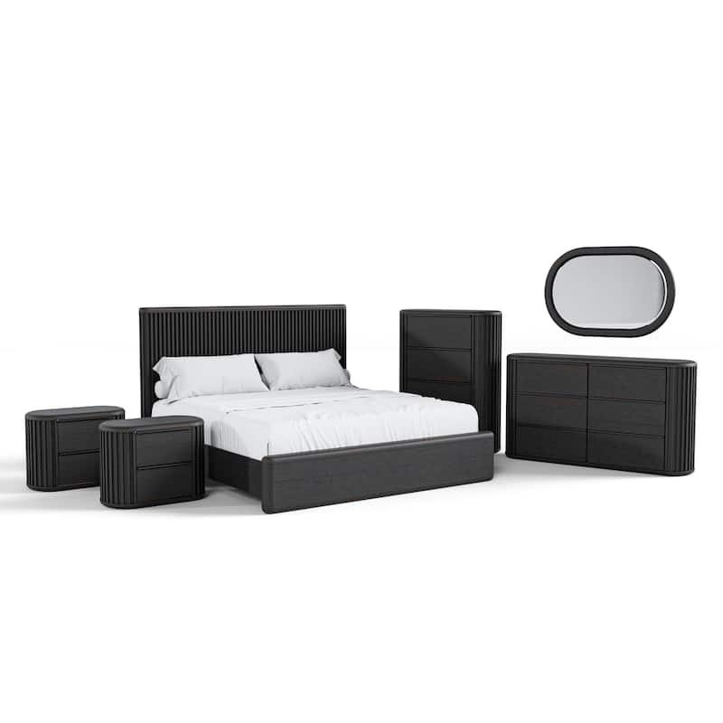 Furniture of America Caelan I Modern 6-Piece Black Solid Wood Fluted Panel Bedroom Set
