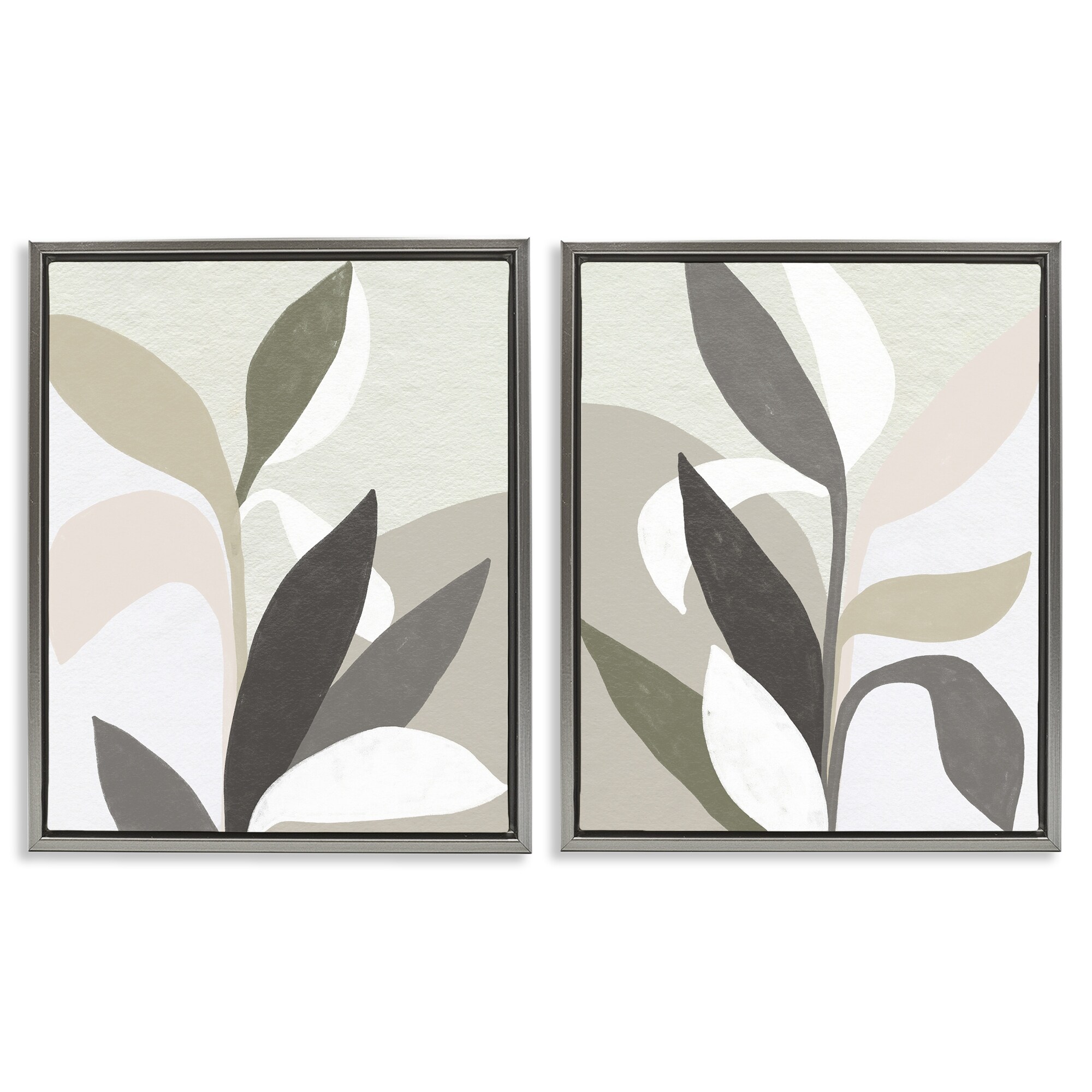 Stupell Neutral Leaf Shapes Framed Floater Canvas Wall Art Design By June Erica Vess (Set of 2)