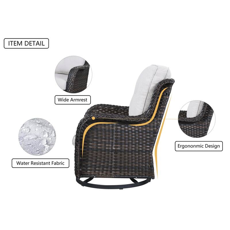 Gymojoy 5-piece Outdoor Wicker Swivel Rocking Chair Table with Ottoman