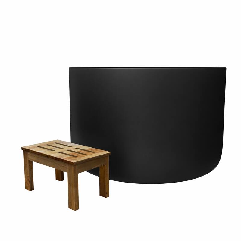 Modern Round Deep White Solid Surface Soaking Tub - Black