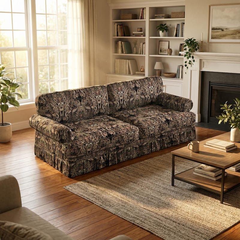 Homy Casa 3/4-Seater Chenille Cloud Sofa with Rolled Arms & Pleated Skirt, Extra Deep Seat, Multiple Colors - 3 - Black