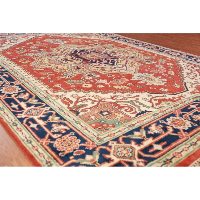 Hand Knotted Oriental 100% Wool Carpet Traditional Medallion Oranges & Rust Heriz (serapi) Area Rug - 10' 0'' X 7' 10''