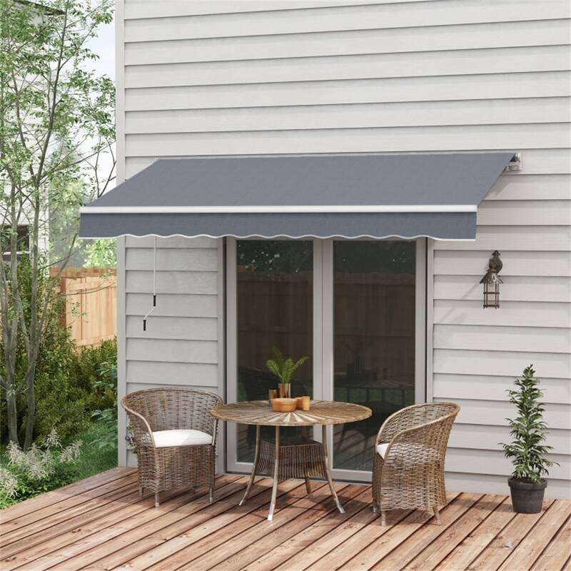 Dark Grey Aluminum Steel Polyester Retractable Patio Awning UV Rain - 116.25" W x 96.5" D