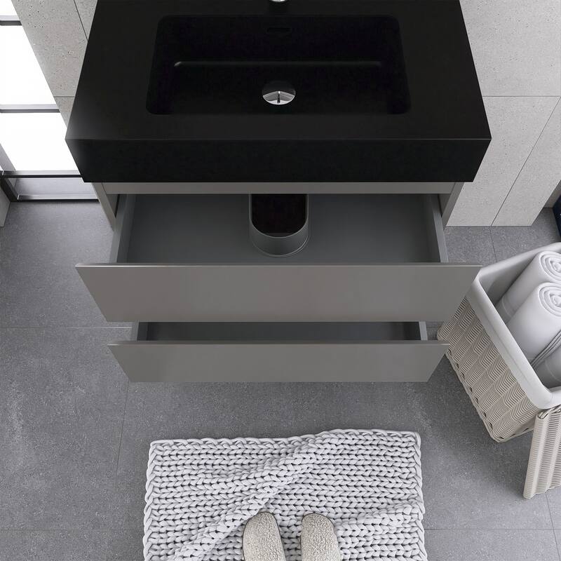 Floating Bathroom Vanity with Black Solid Surface Top