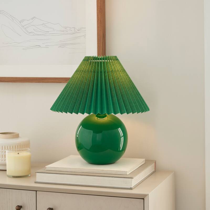 Nourison 13" Round Ceramic Table Lamp with Pleated Shade