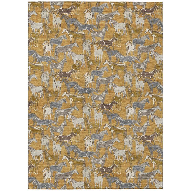 Machine Washable Indoor/ Outdoor Horse Herd Chantille Rug