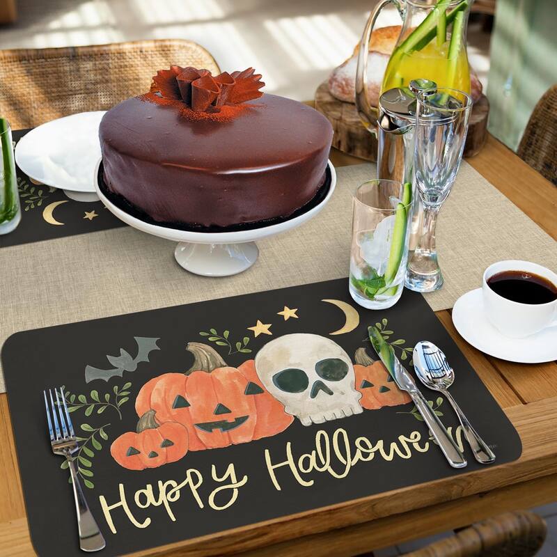 Spooky Season 4 Pack Reversible Easy Care Flexible Plastic Placemats Made in The USA BPA Free Easily Wipes Clean - multi