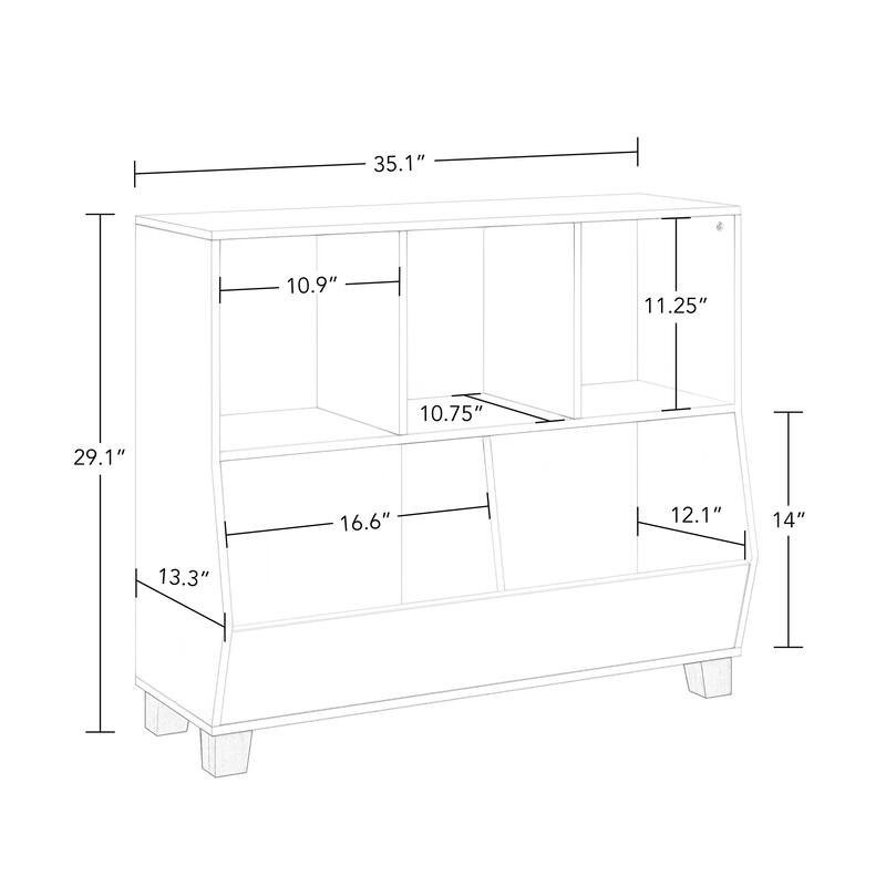 RiverRidge Kids 23in Playroom Bookshelf with Veggie Bin Organizer and 2 Open Toy Storage Shelves - with Optional Bins