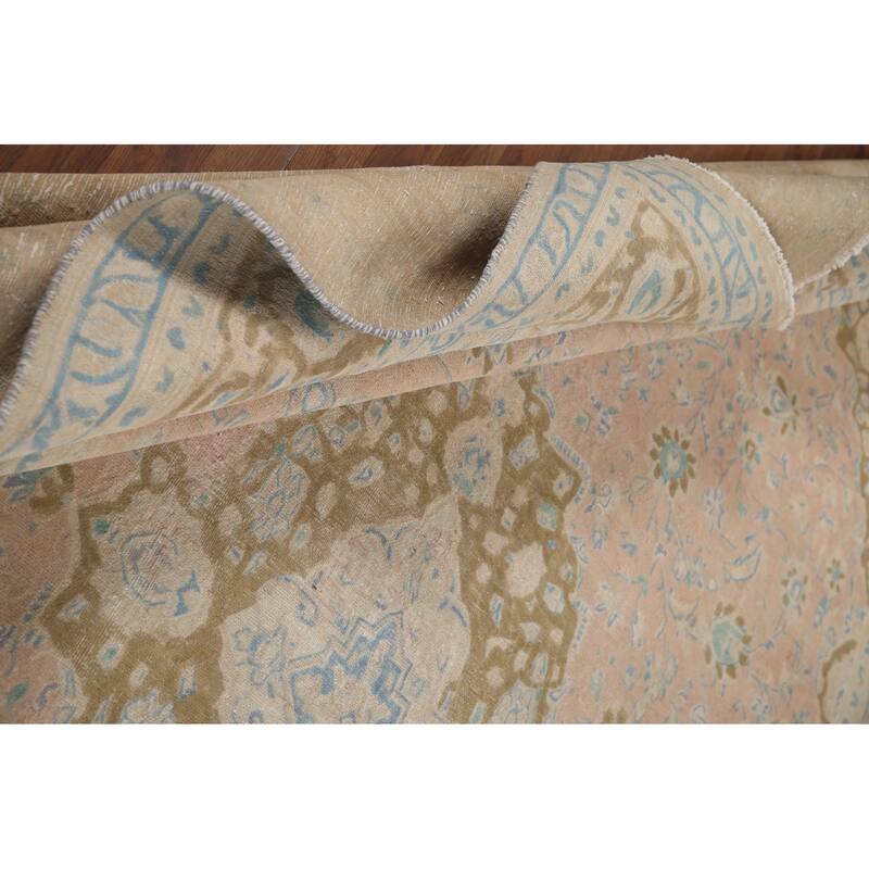 Hand Knotted Oriental 100% Wool Carpet Traditional Floral Pink Mashad Area Rug - 12' 9'' X 9' 5''