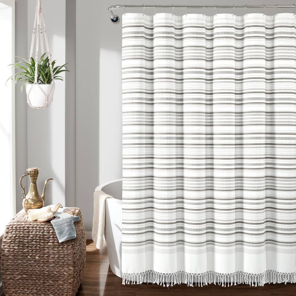 Lush Decor Urban Woven Yarn Dyed Eco-Friendly Recycled Cotton Shower Curtain Single
