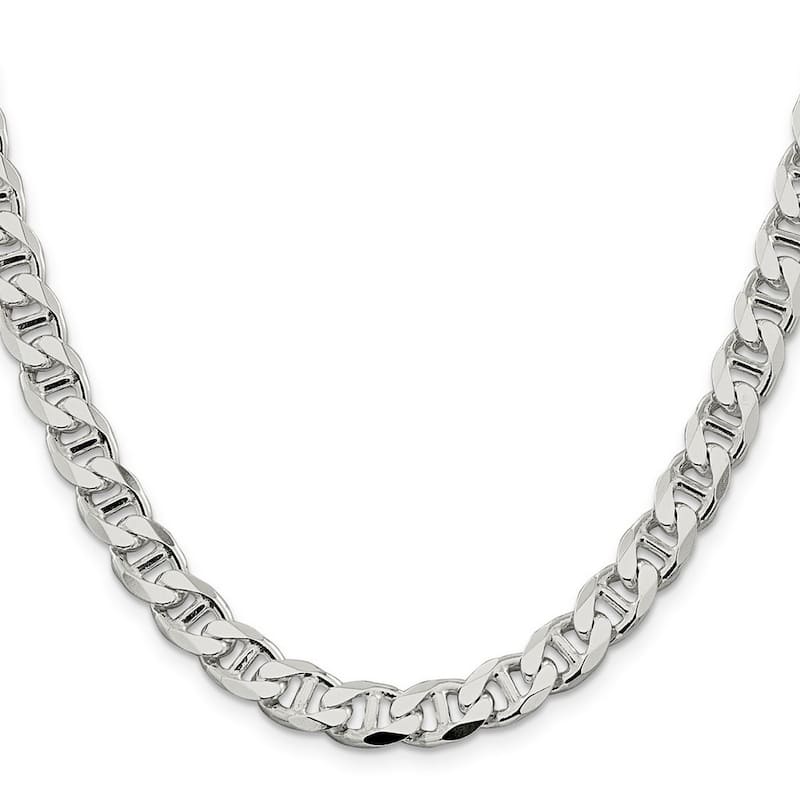 Curata 925 Sterling Silver 8.25mm Flat Mariner Anchor Chain Necklace For Men