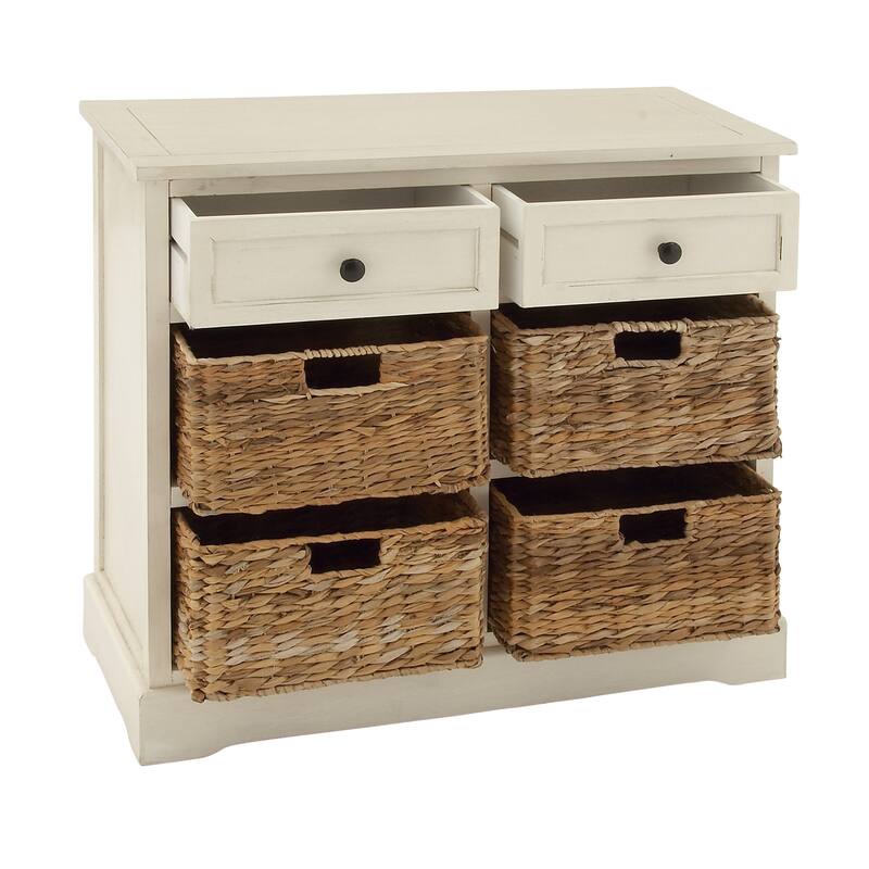 Cream, Teal, White or Brown Wood 2 Baskets and 1 Drawer Storage Unit - 16 x 13 x 28