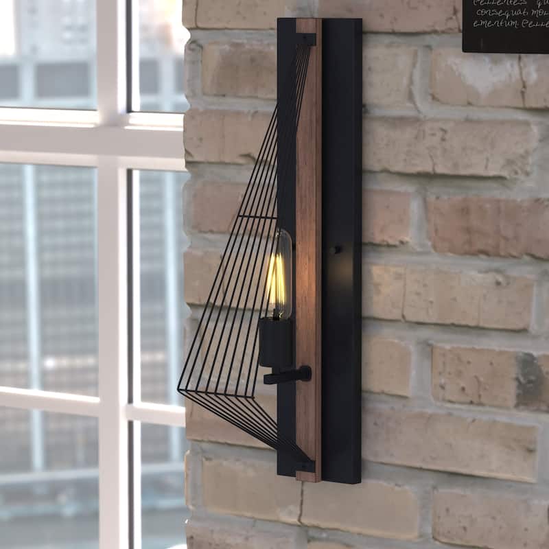 Modern Wall Sconce Black Oak Geometric Light Fixture Industrial Style - 21.5