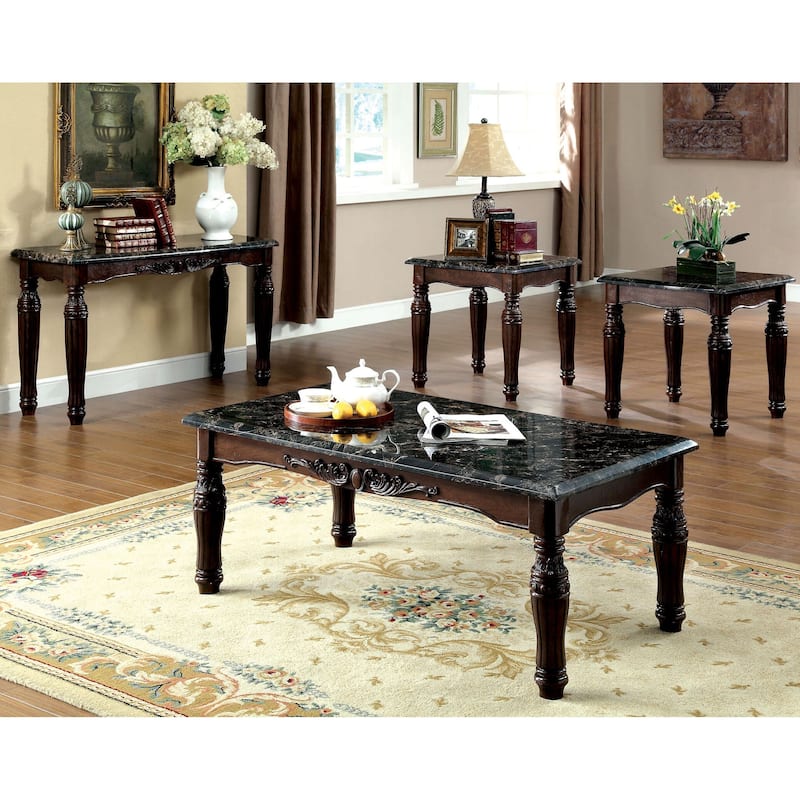 Haia Traditional Brown 48-inch Faux Marble Top 4-Piece Accent Table Set by Furniture of America - Espresso