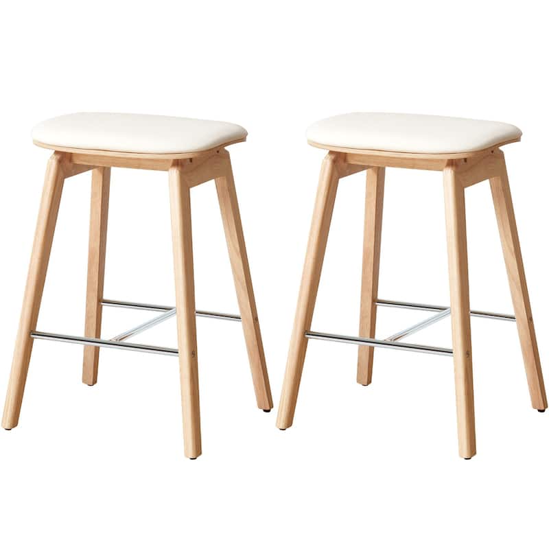 26-Inch Faux Leather Wood Counter Stools Set of 1/2/3 - 26"H x 18.1"L x 16.5"D
