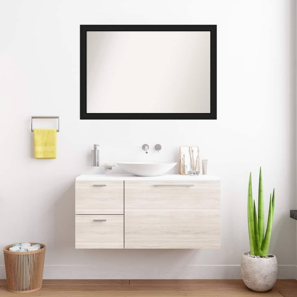 Midnight Black Narrow Non-Beveled Wood Framed Bathroom Vanity Wall Mirror - Midnight Black Narrow
