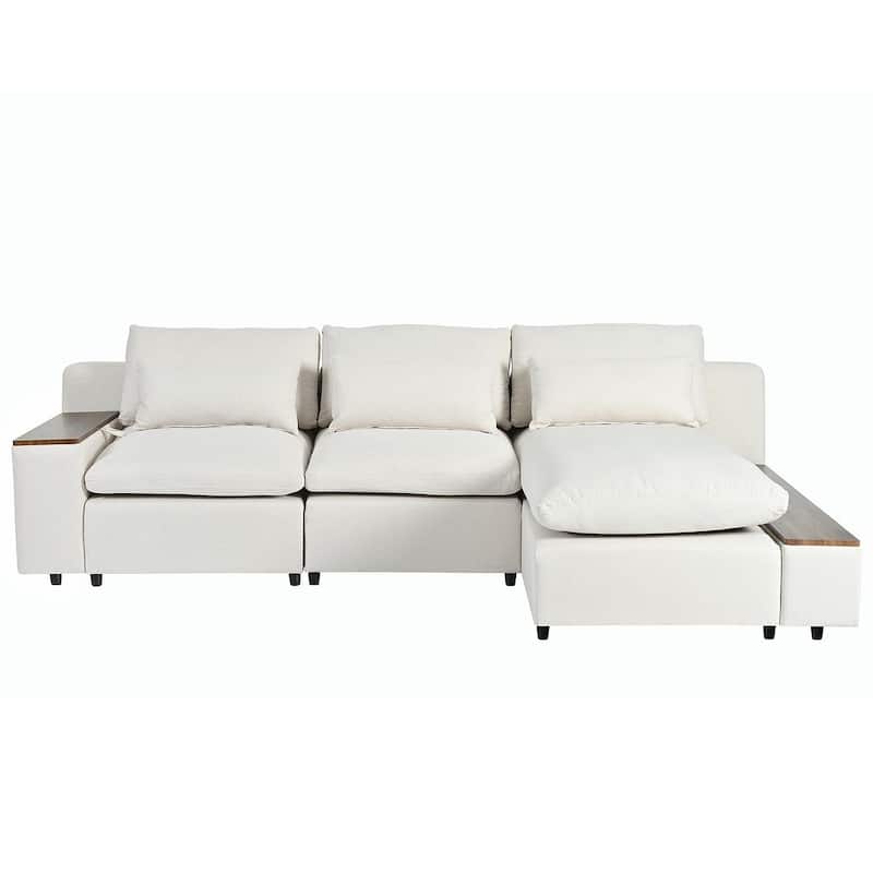 Modern L-Shaped Modular Sectional Sofa with 3 Pillows and 2 Storage Spaces