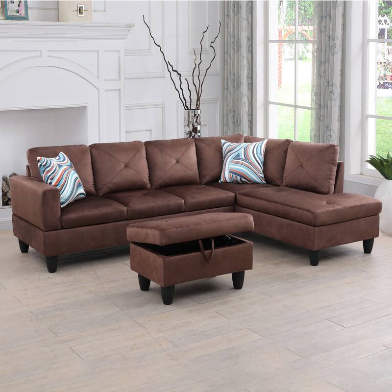 Chocolate Velvet Storage Ottoman Rectangle Footstool