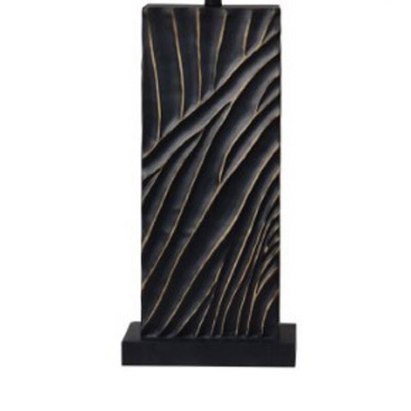 Len Table Lamp, White Rectangular Shade, Unique Lined Design Black Pedestal